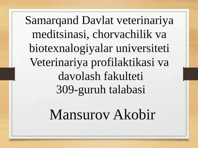 Veterinariya ishini tashkil etish, sanitariya ekspertizasi va akusherligi