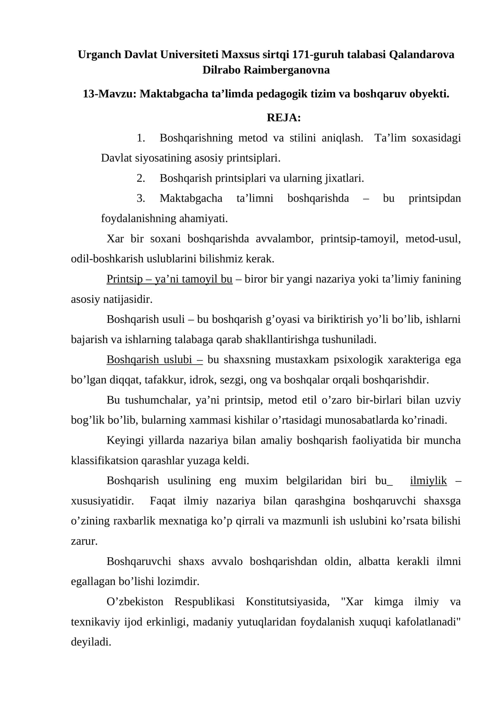 Maktabgacha ta’limda pedagogik tizim va boshqaruv obyekti