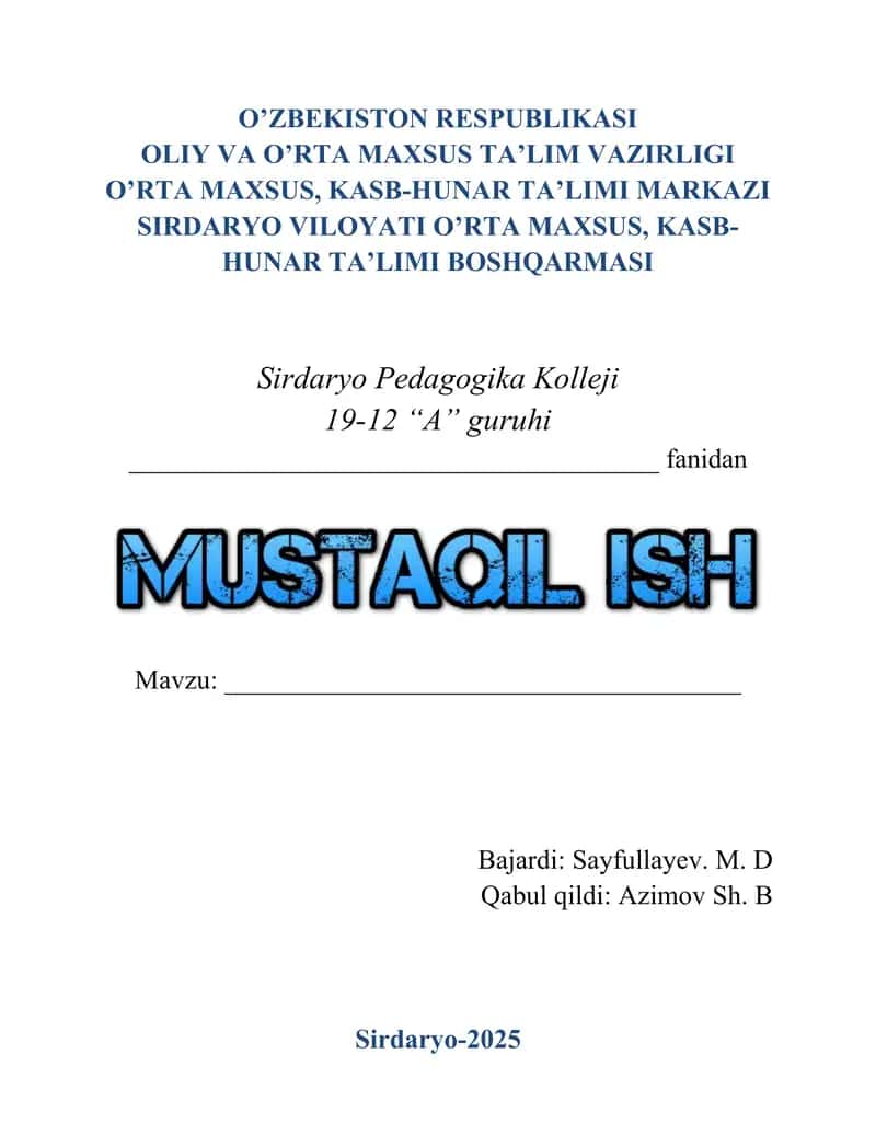 Mustaqil ish yuzi