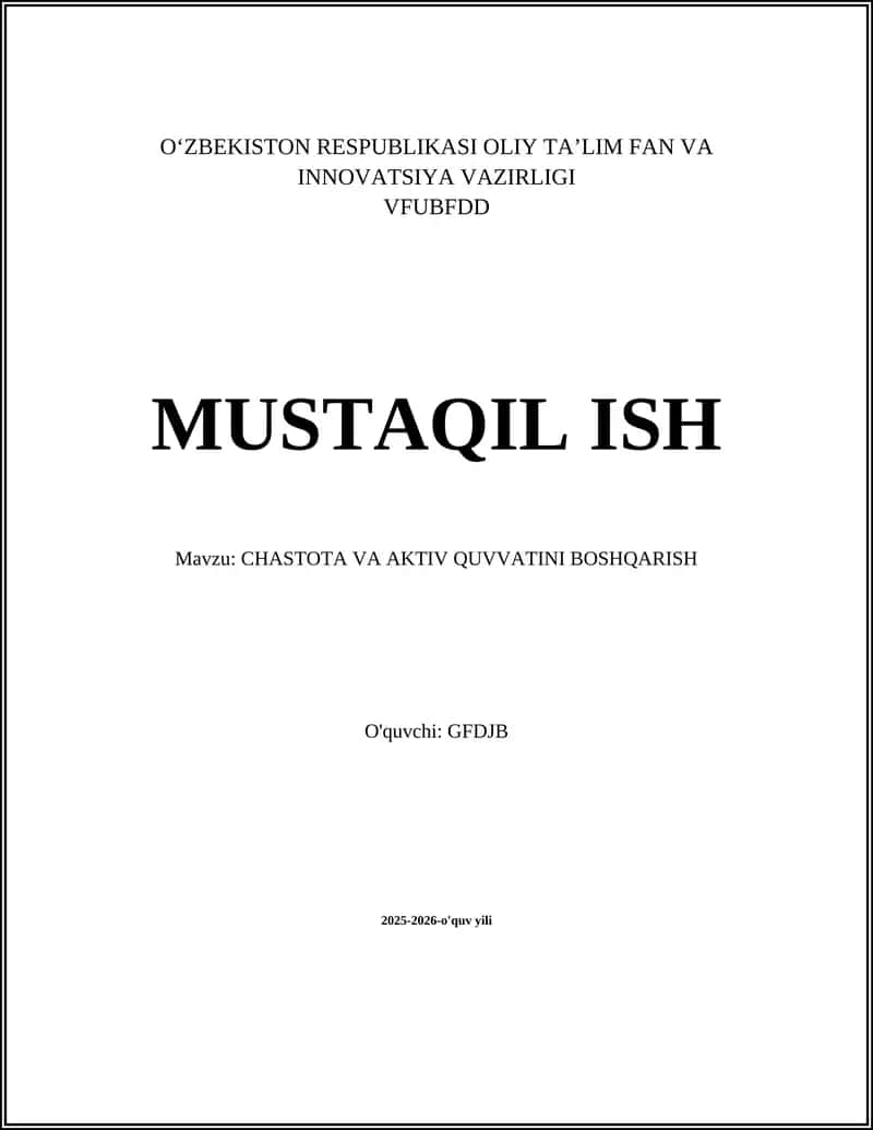 CHASTOTA VA AKTIV QUVVATINI BOSHQARISH