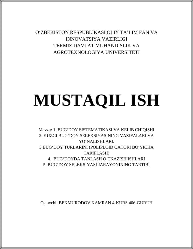 BUG‘DOY SISTEMATIKASI VA KELIB CHIQISHI