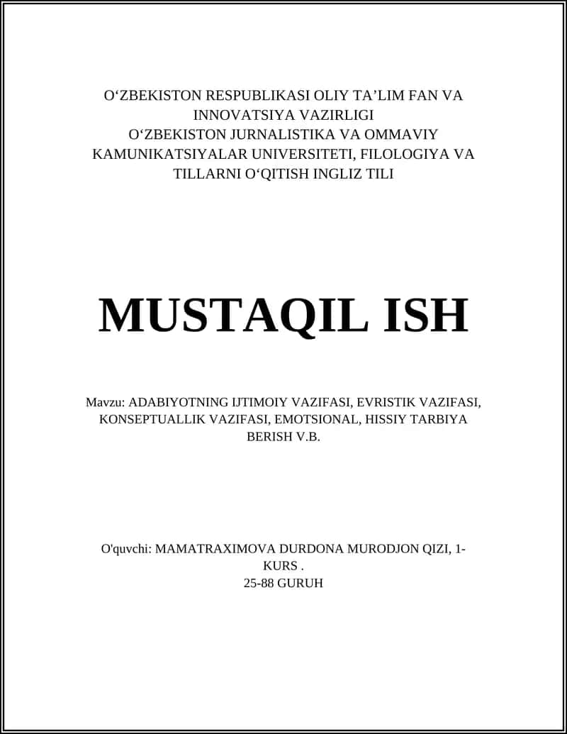 ADABIYOTNING IJTIMOIY VAZIFASI