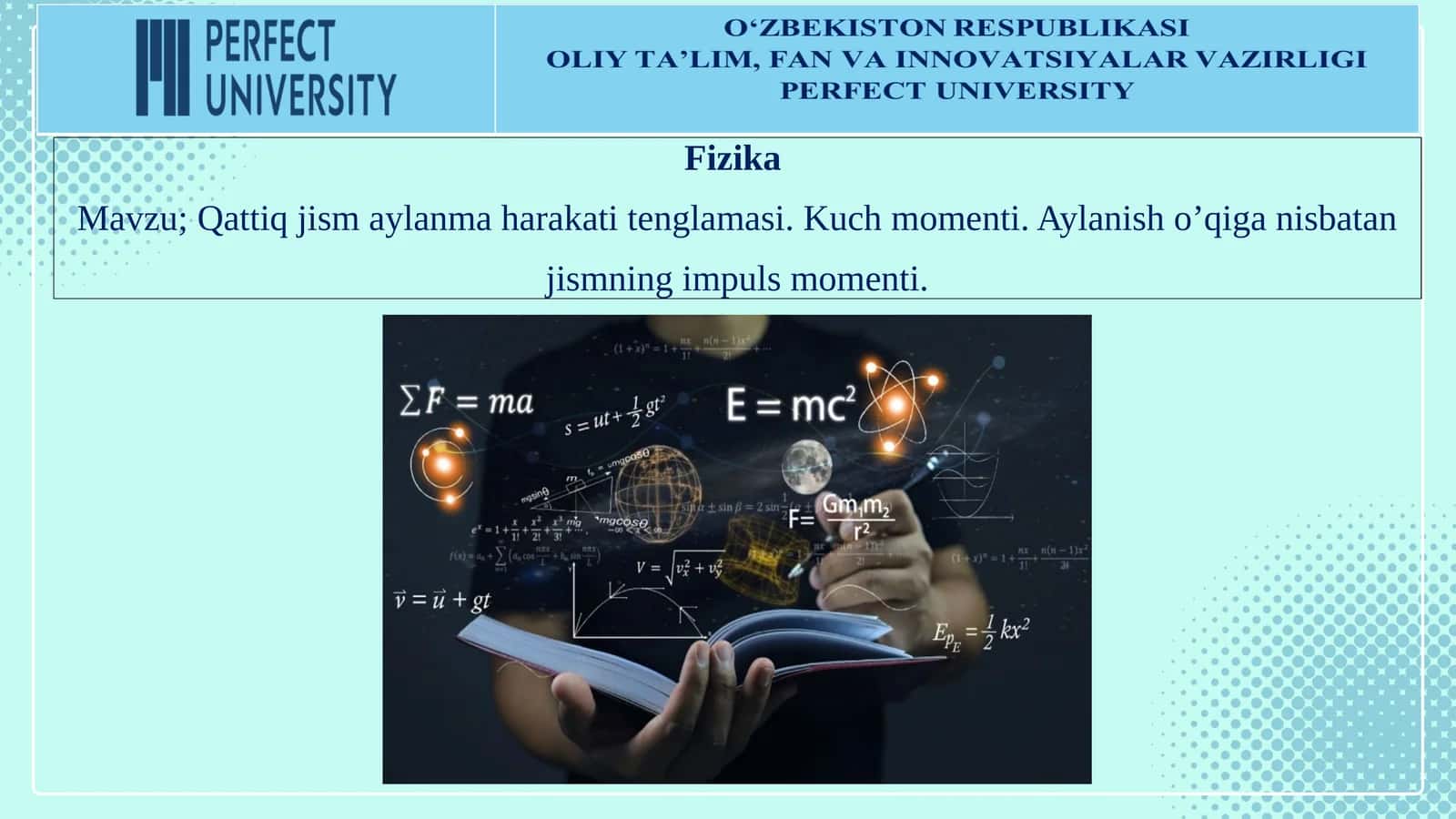 Qattiq jism aylanma harakati tenglamasi. Kuch momenti. Aylanish o’qiga nisbatan jismning impuls momenti