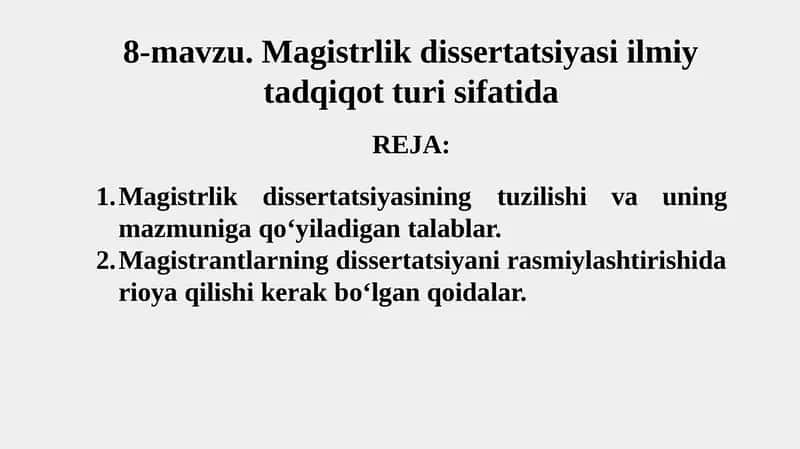 Magistrlik dissertatsiyasi ilmiy tadqiqot turi sifatida