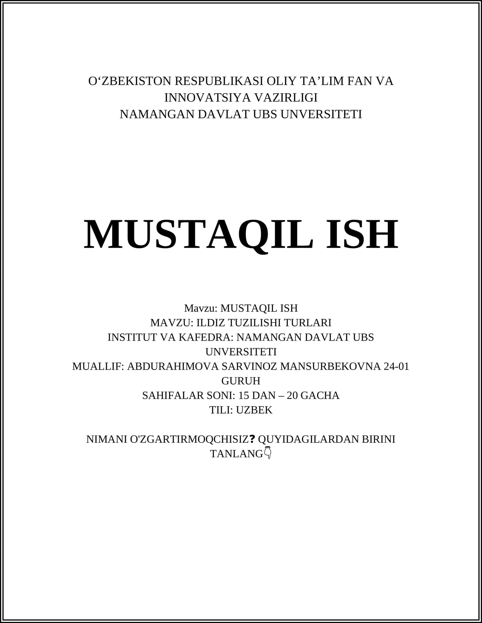 ILDIZ TUZILISHI TURLARI