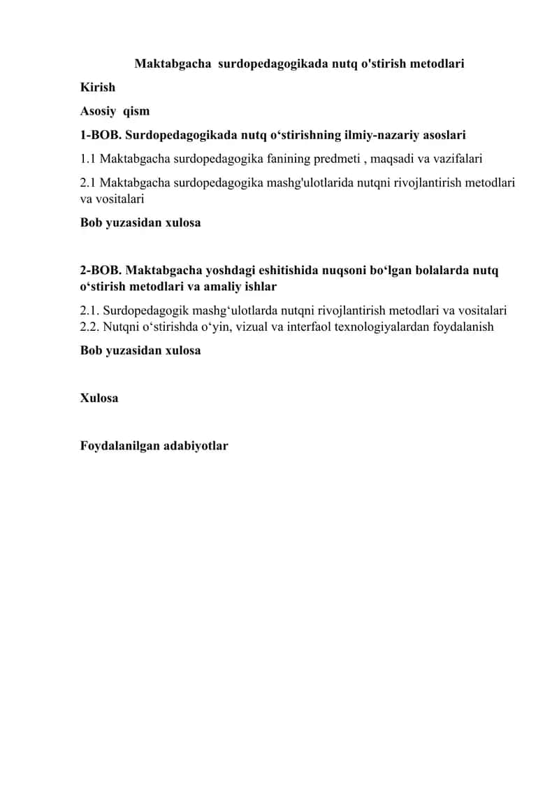 Maktabgacha surdopedagogikada nutq o'stirish metodlari