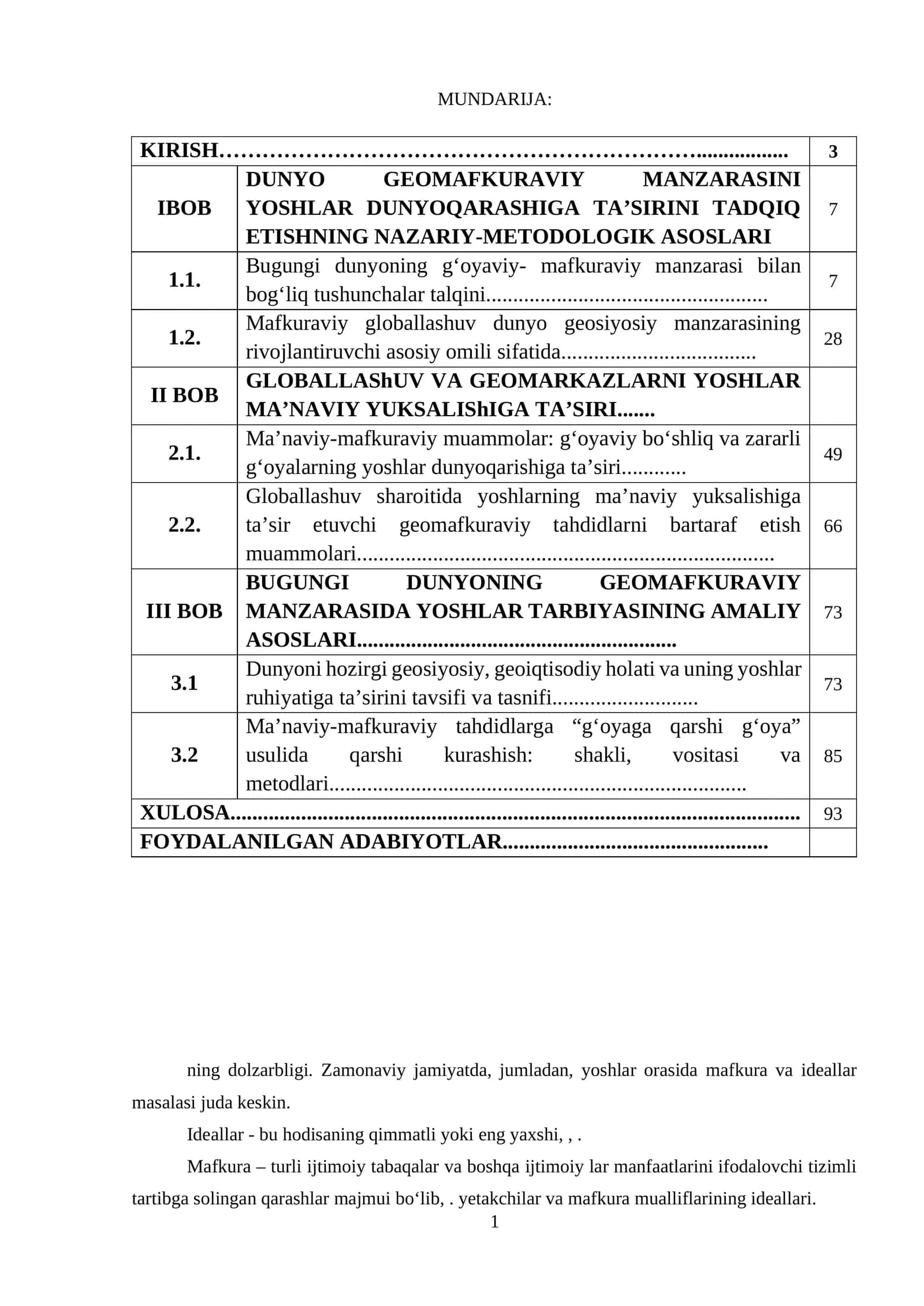 Dunyo Geomafkuraviy Manzarasi va Yoshlar