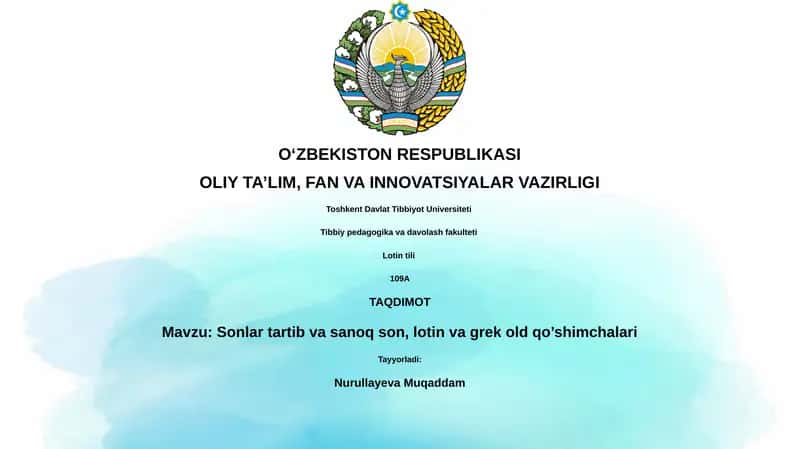 Sonlar tartib va sanoq son, lotin va grek old qo’shimchalari