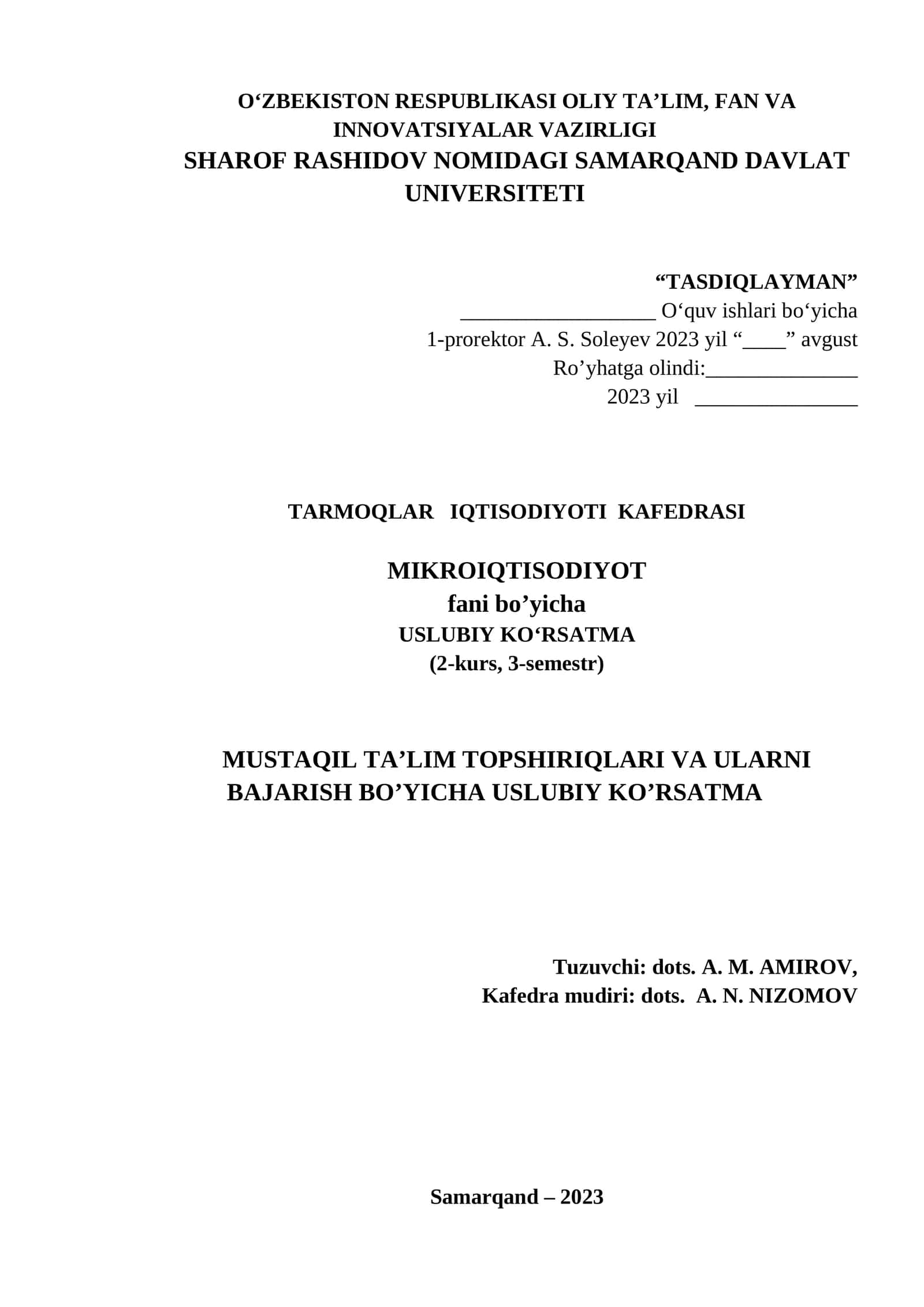 MUSTAQIL TA’LIM TOPSHIRIQLARI VA ULARNI BAJARISH BO’YICHA USLUBIY KO’RSATMA