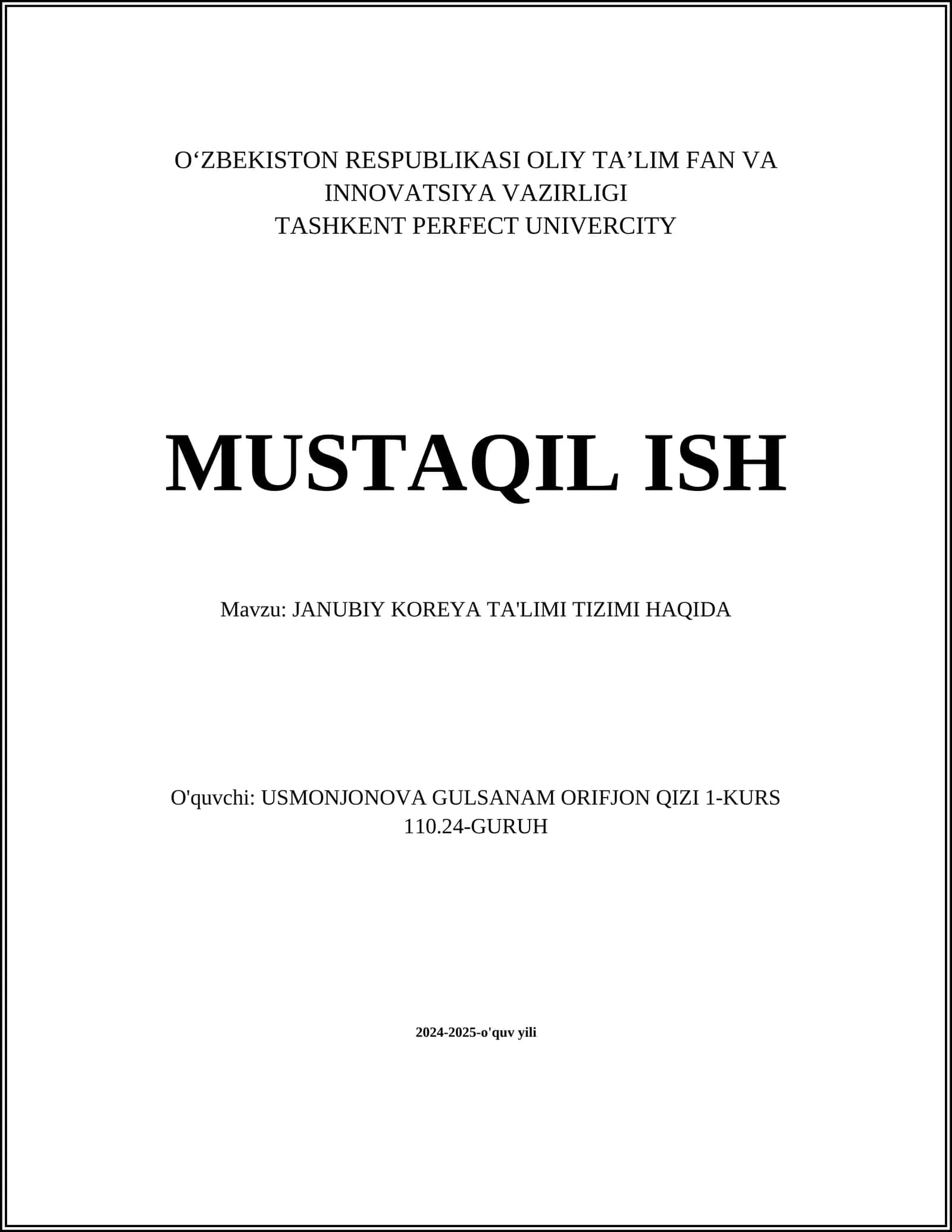 JANUBIY KOREYA TA'LIMI TIZIMI HAQIDA
