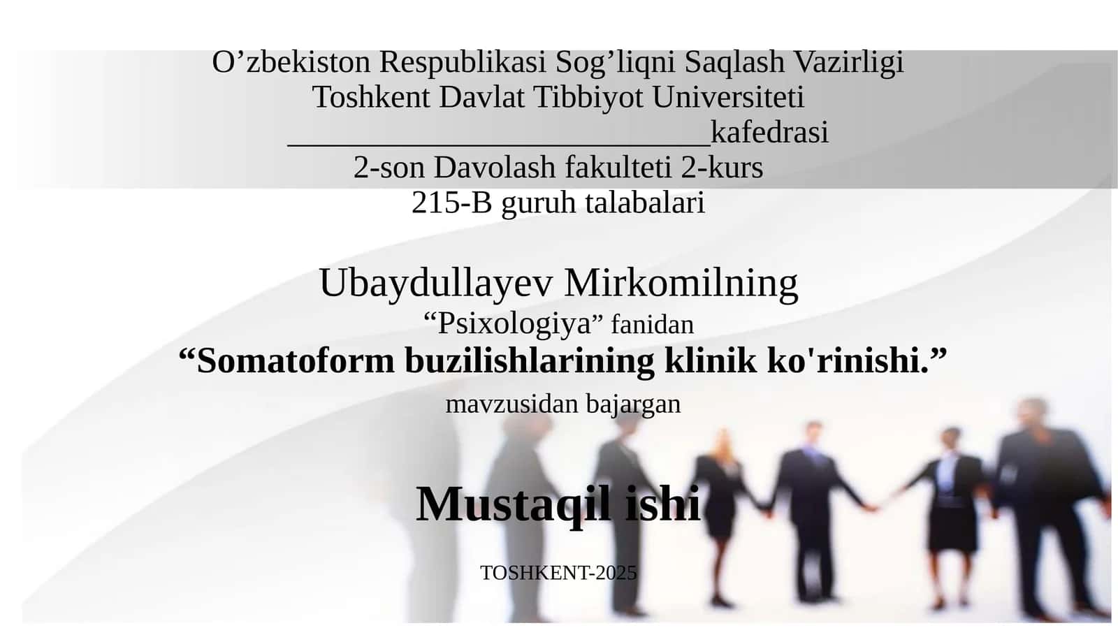 Somatoform buzilishlarining klinik ko'rinishi