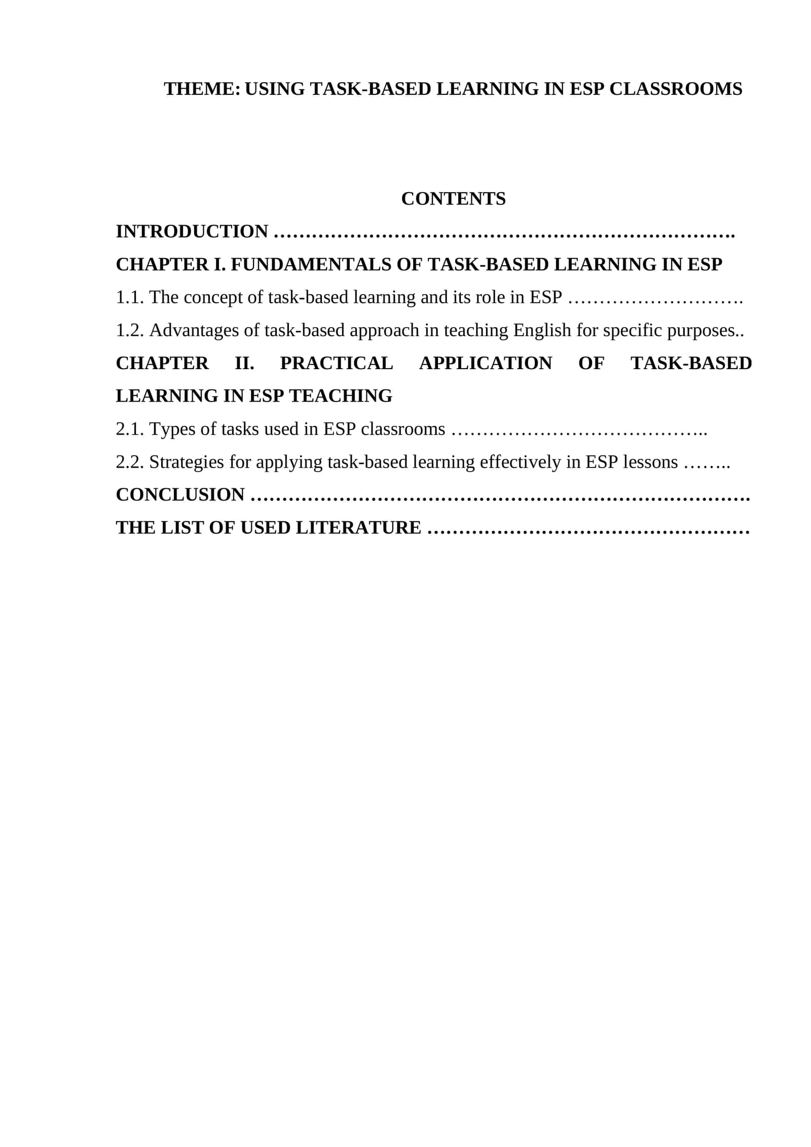 USING TASK-BASED LEARNING IN ESP CLASSROOMS