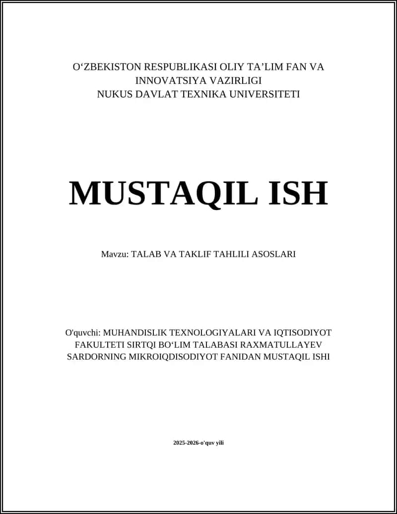 TALAB VA TAKLIF TAHLILI ASOSLARI
