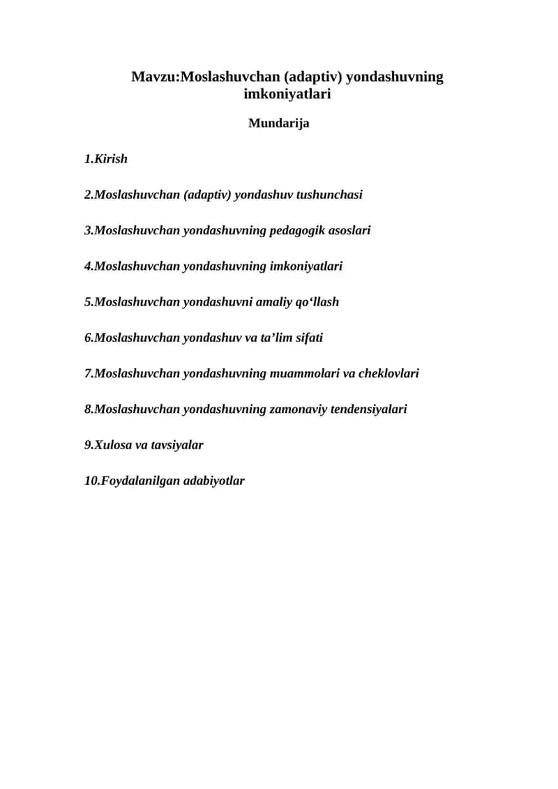 Moslashuvchan (adaptiv) yondashuvning imkoniyatlari