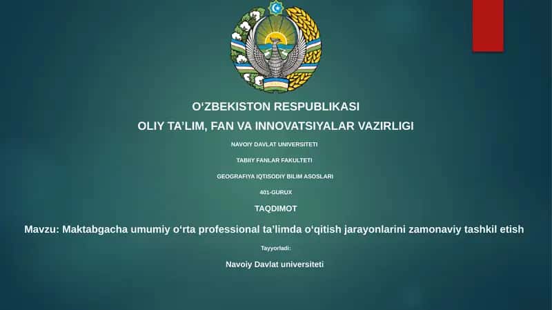 Maktabgacha umumiy oʻrta professional taʼlimda oʻqitish jarayonlarini zamonaviy tashkil etish