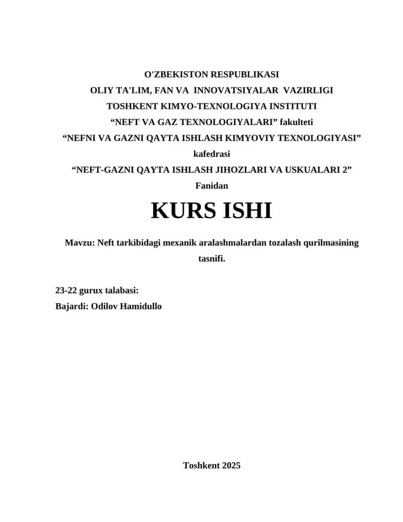 Neft-Gazni Qayta Ishlash Jihozlari va Uskualari 2