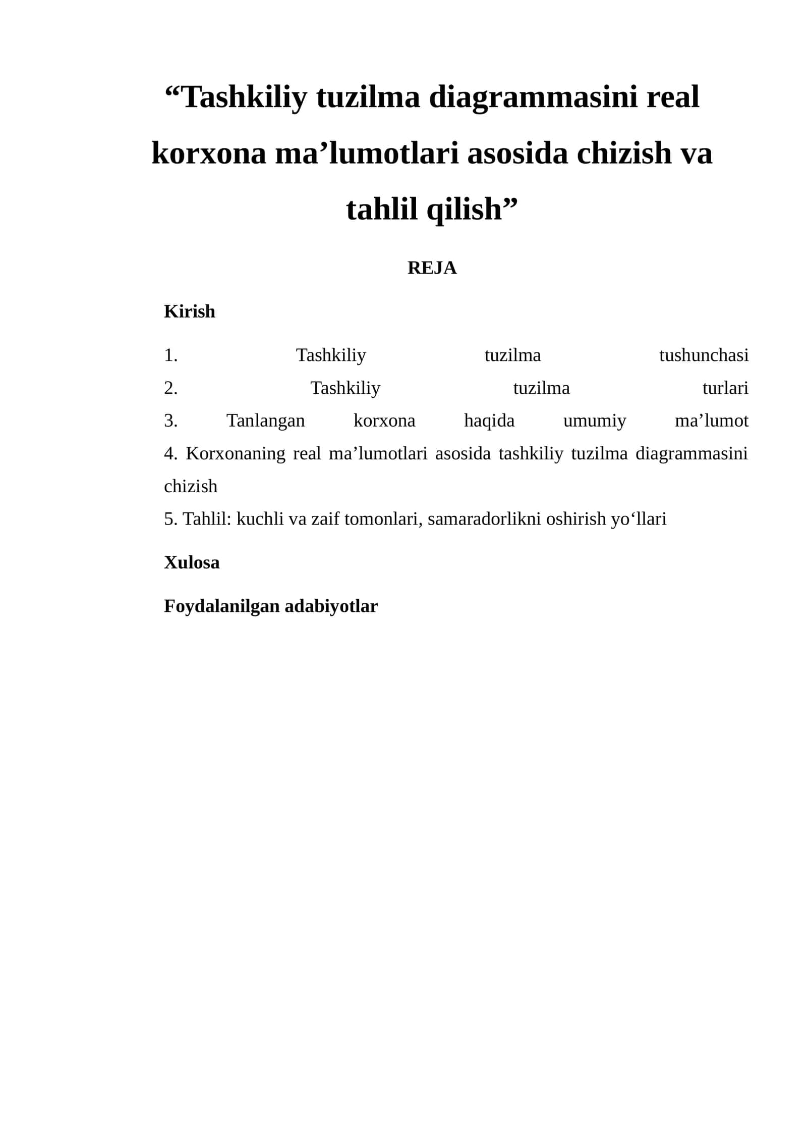 Tashkiliy tuzilma diagrammasini chizish va tahlil qilish