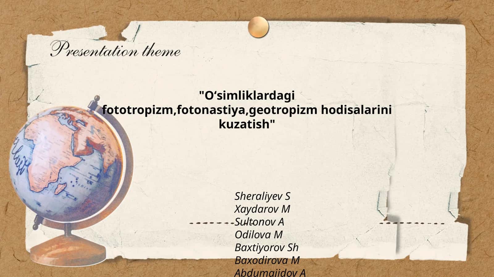 Oʻsimliklardagi fototropizm,fotonastiya,geotropizm hodisalarini kuzatish