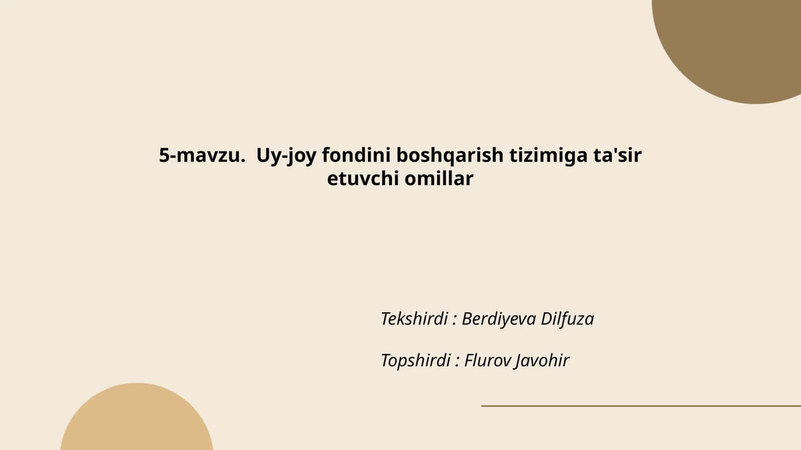 Uy-joy fondini boshqarish tizimiga ta'sir etuvchi omillar