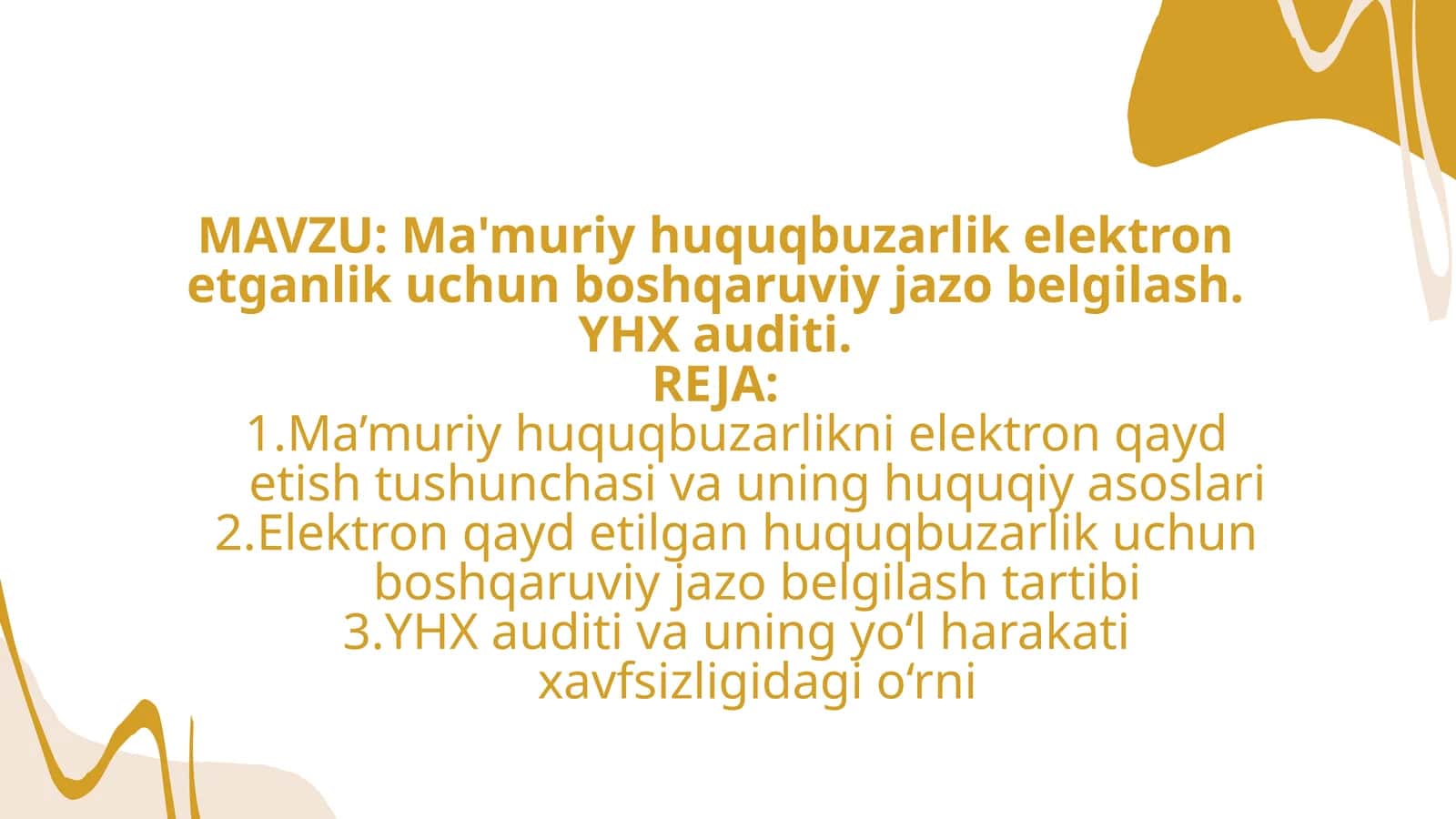 Ma'muriy huquqbuzarlik elektron etganlik uchun boshqaruviy jazo belgilash. YHX auditi.