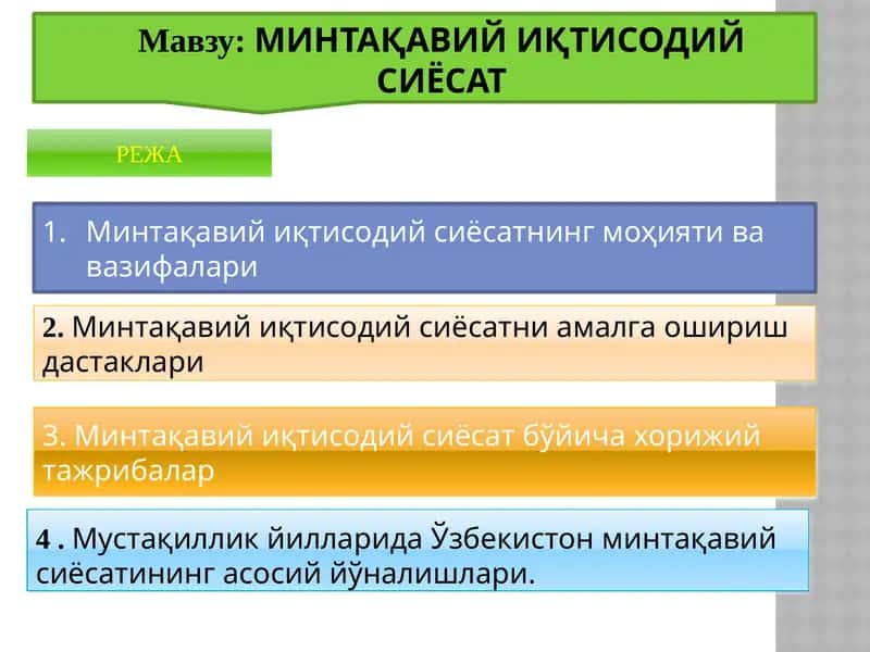 МИНТАҚАВИЙ ИҚТИСОДИЙ СИЁСАТ