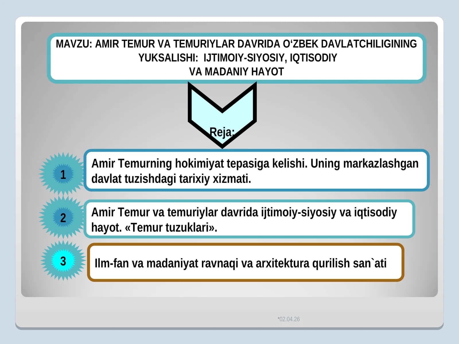 AMIR TEMUR VA TEMURIYLAR DAVRIDA O‘ZBEK DAVLATCHILIGINING YUKSALISHI:IJTIMOIY-SIYOSIY, IQTISODIY VA MADANIY HAYOT