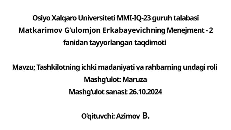 Tashkilot Madaniyati va Rahbarning Roli