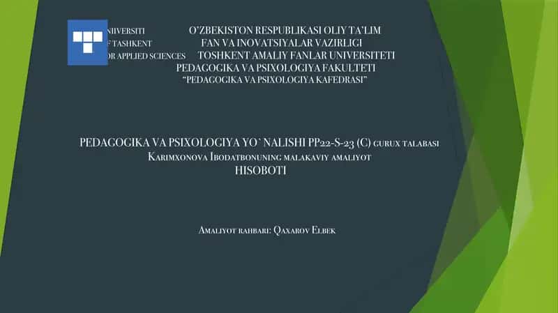 Karimxonova Ibodatbonuning Malakaviy Amaliyoti