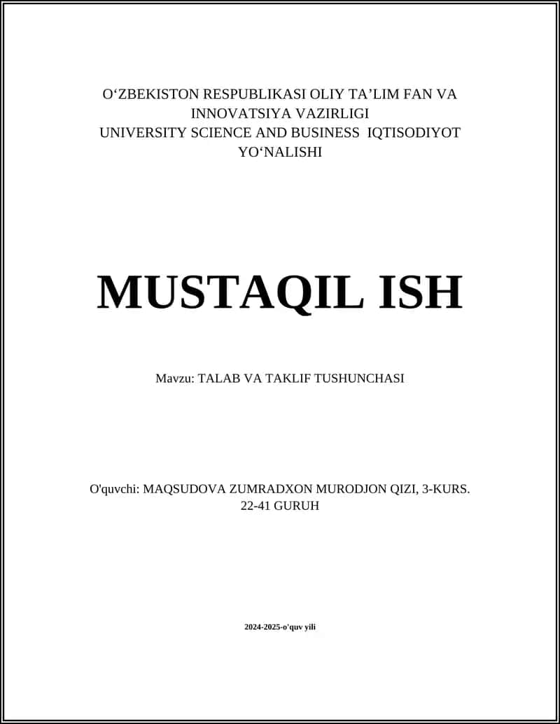 TALAB VA TAKLIF TUSHUNCHASI