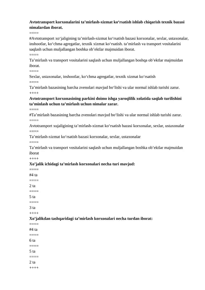 Avtotransport xo‘jaligining ta’mirlash-xizmat ko‘rsatish bazasi