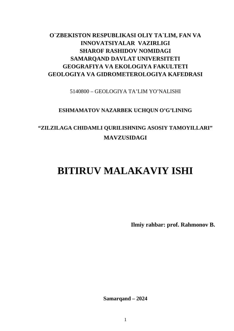 "ZILZILAGA CHIDAMLI QURILISHNING ASOSIY TAMOYILLARI"