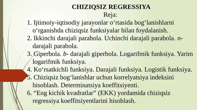 CHIZIQSIZ REGRESSIYA