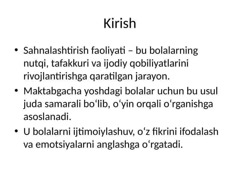 Sahnalashtirish faoliyati