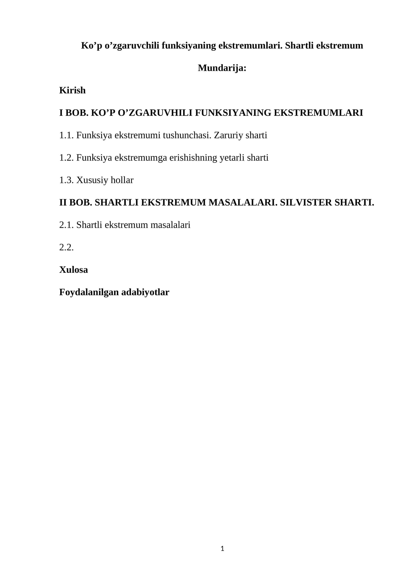 Ko'p o'zgaruvchili funksiyaning ekstremumlari