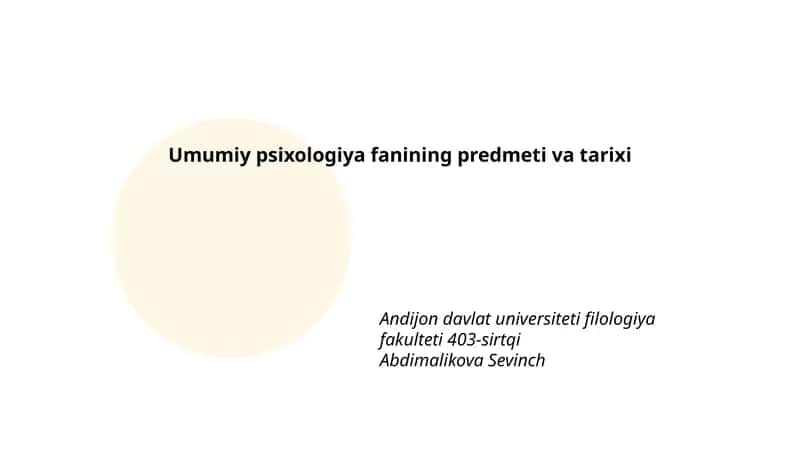 Umumiy psixologiya fanining predmeti va tarixi