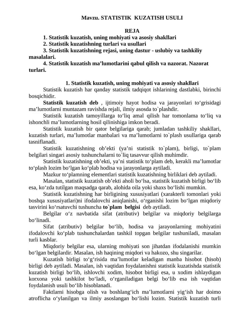 STATISTIK KUZATISH USULI