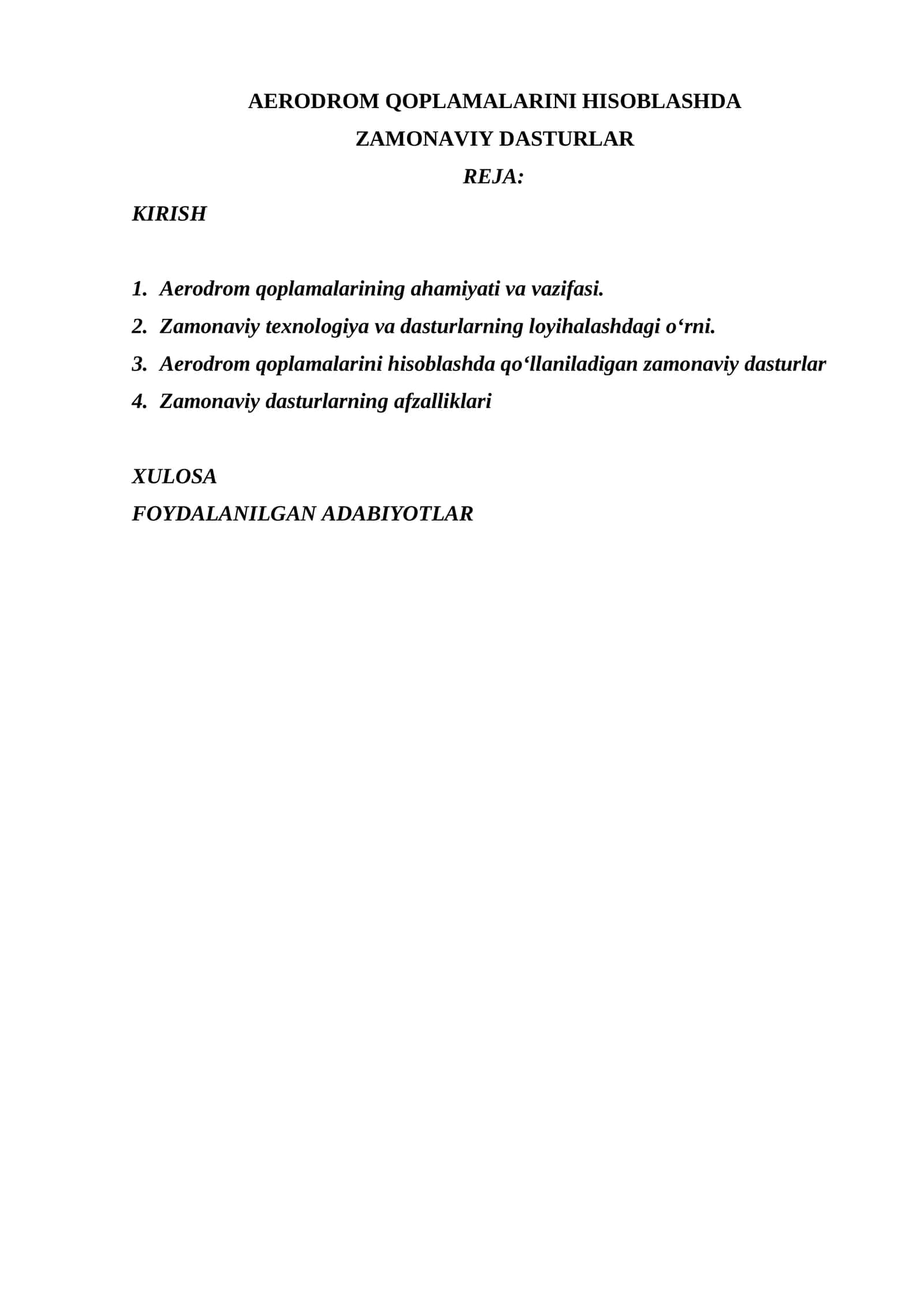 AERODROM QOPLAMALARINI HISOBLASHDA ZAMONAVIY DASTURLAR