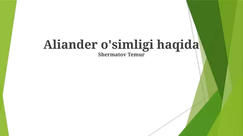 Aliander o'simligi haqida