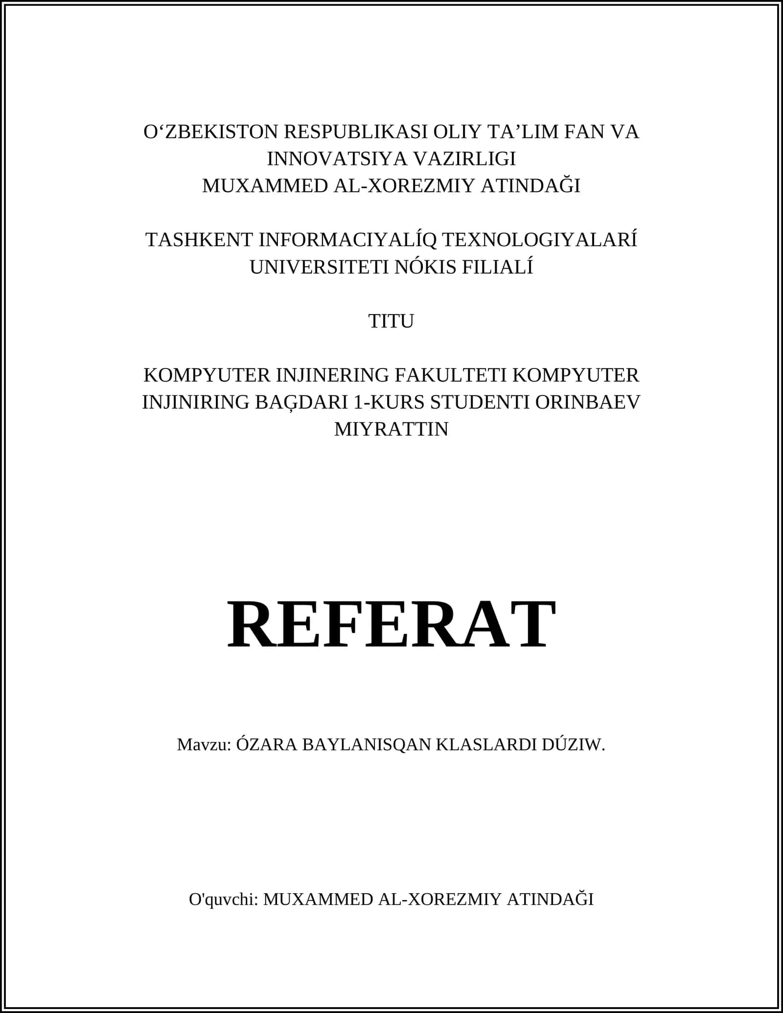 Baylanisqan sinflar