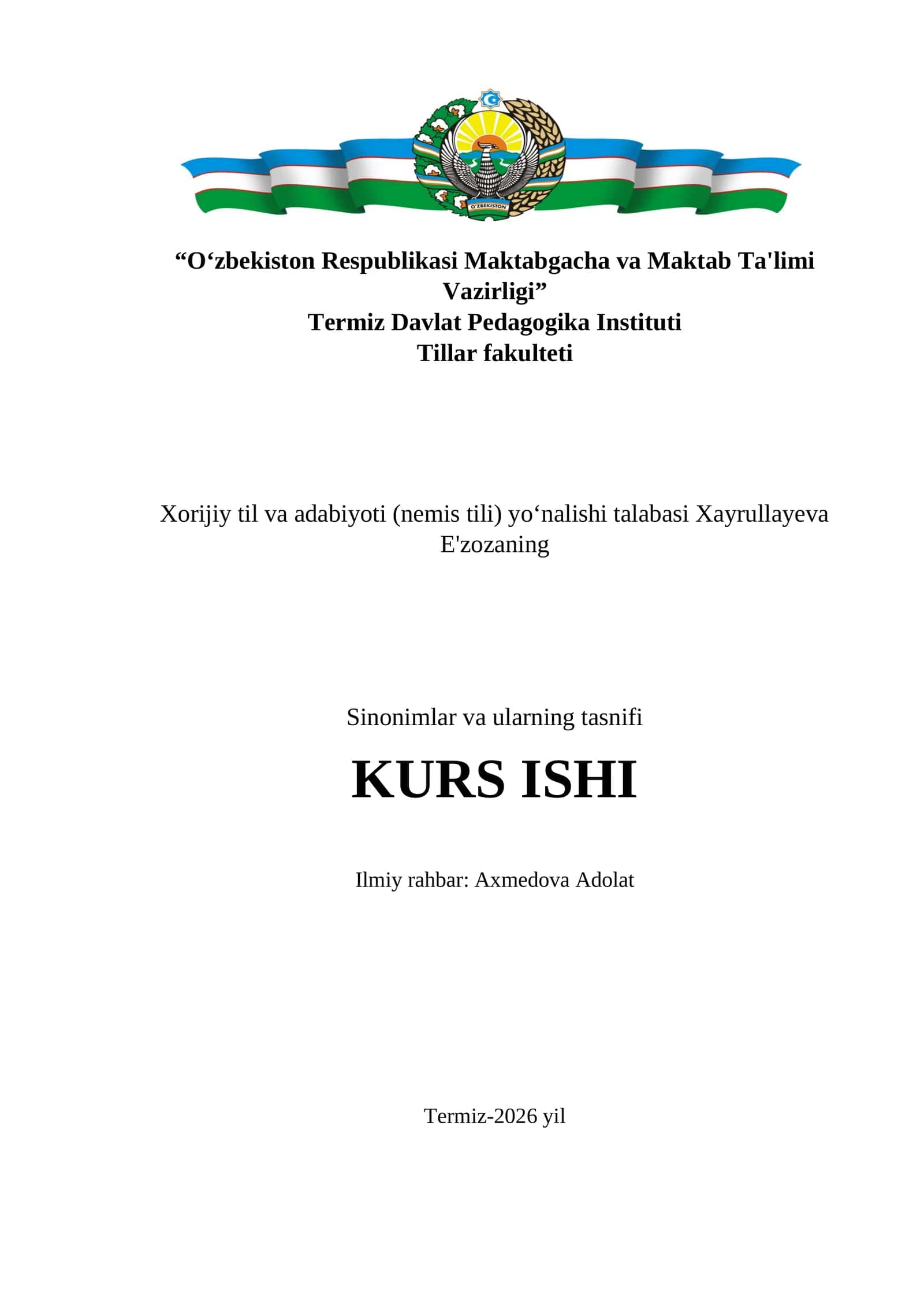 Sinonimlar va ularning tasnifi