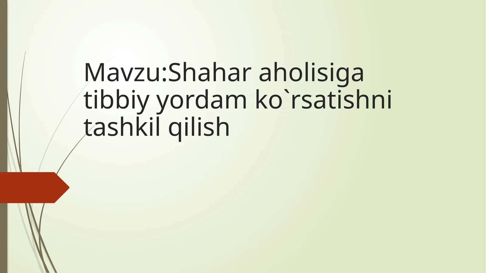 Shahar aholisi tibbiy yordam ko`rsatish ni tashkil qilish