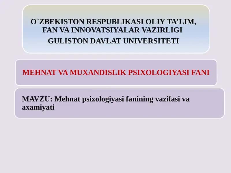 Mehnat psixologiyasi fanining vazifasi va axamiyati