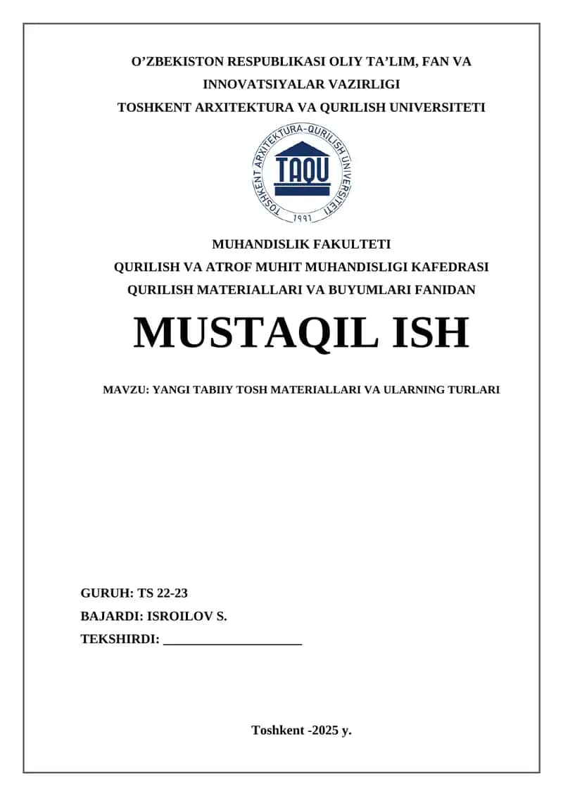 Yangi tabiiy tosh materiallari va ularning turlari