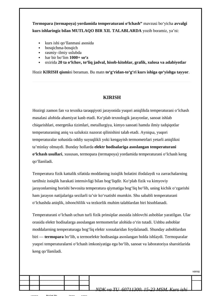 Termopara (termapoya) yordamida temperaturani o‘lchash