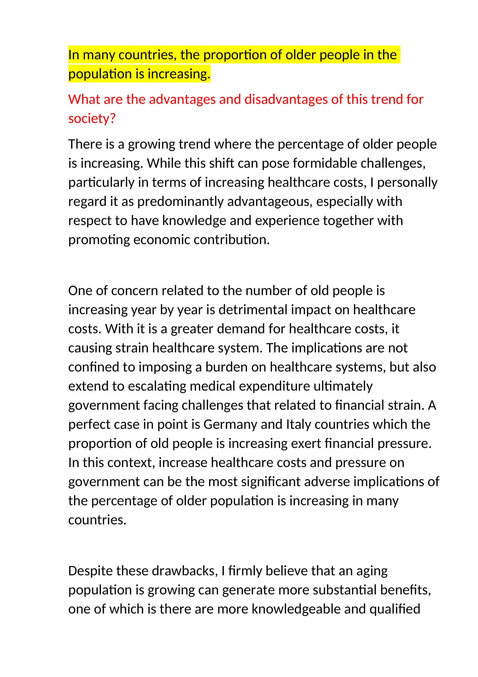Advantages and Disadvantages of Increasing Older Population