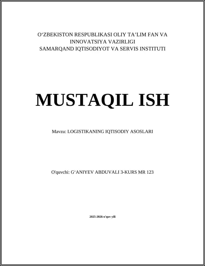 LOGISTIKANING IQTISODIY ASOSLARI