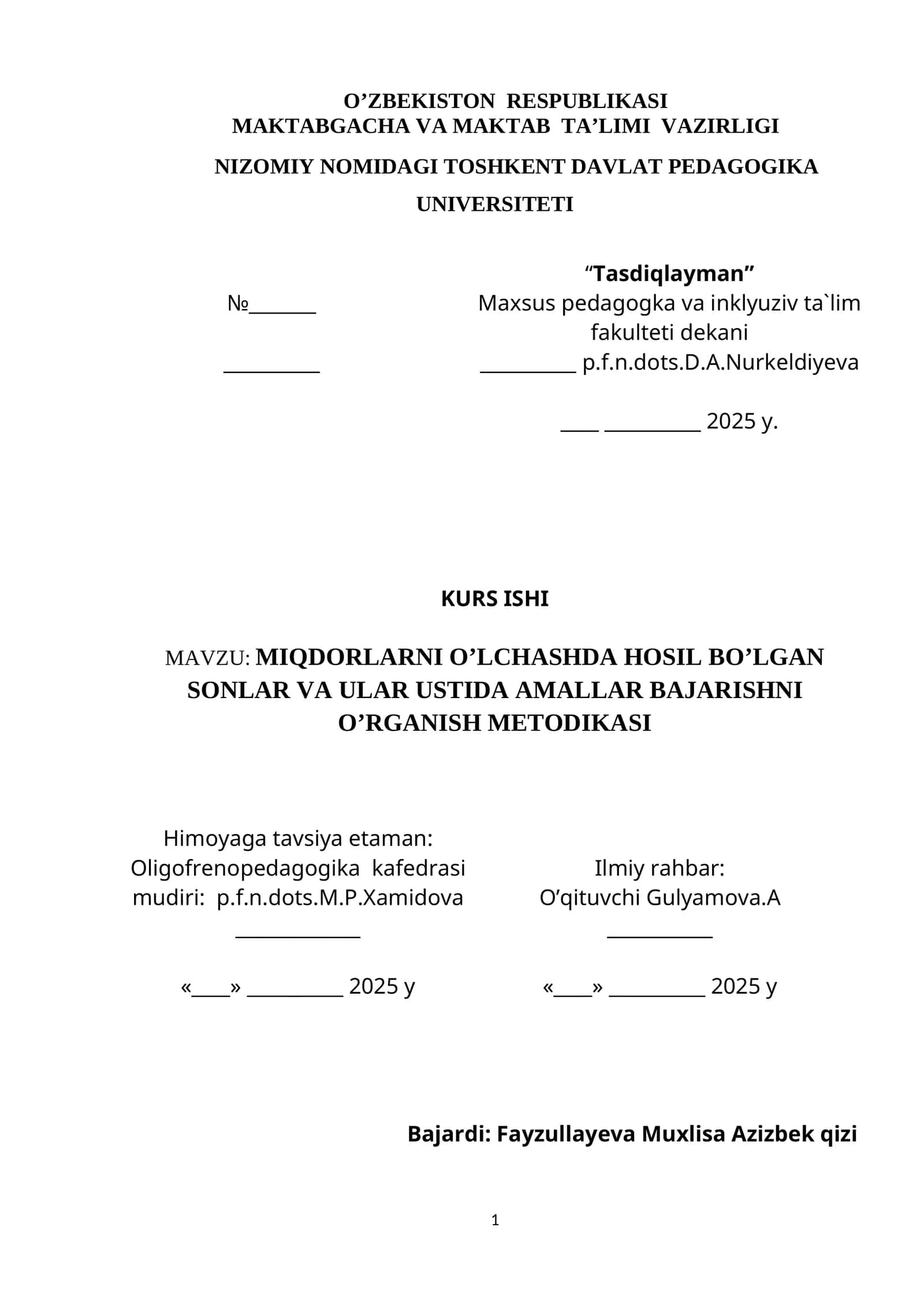 MIQDORLARNI O’LCHASHDA HOSIL BO’LGAN SONLAR VA ULAR USTIDA AMALLAR BAJARISHNI O’RGANISH METODIKASI