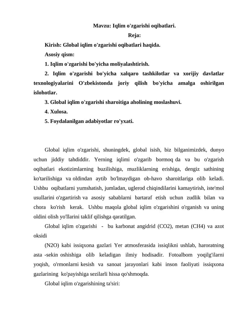 Iqlim o'zgarishi oqibatlari