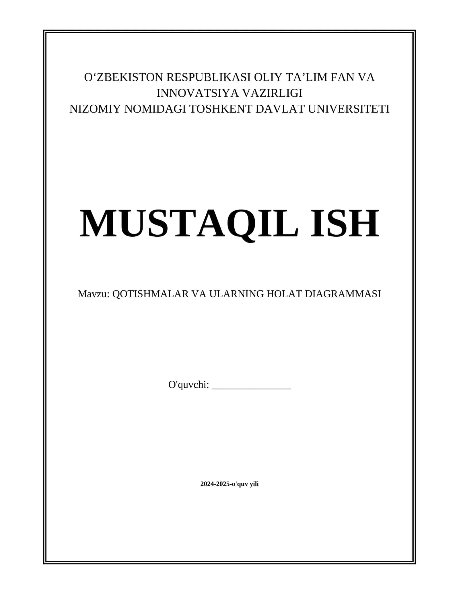 QOTISHMALAR VA ULARNING HOLAT DIAGRAMMASI