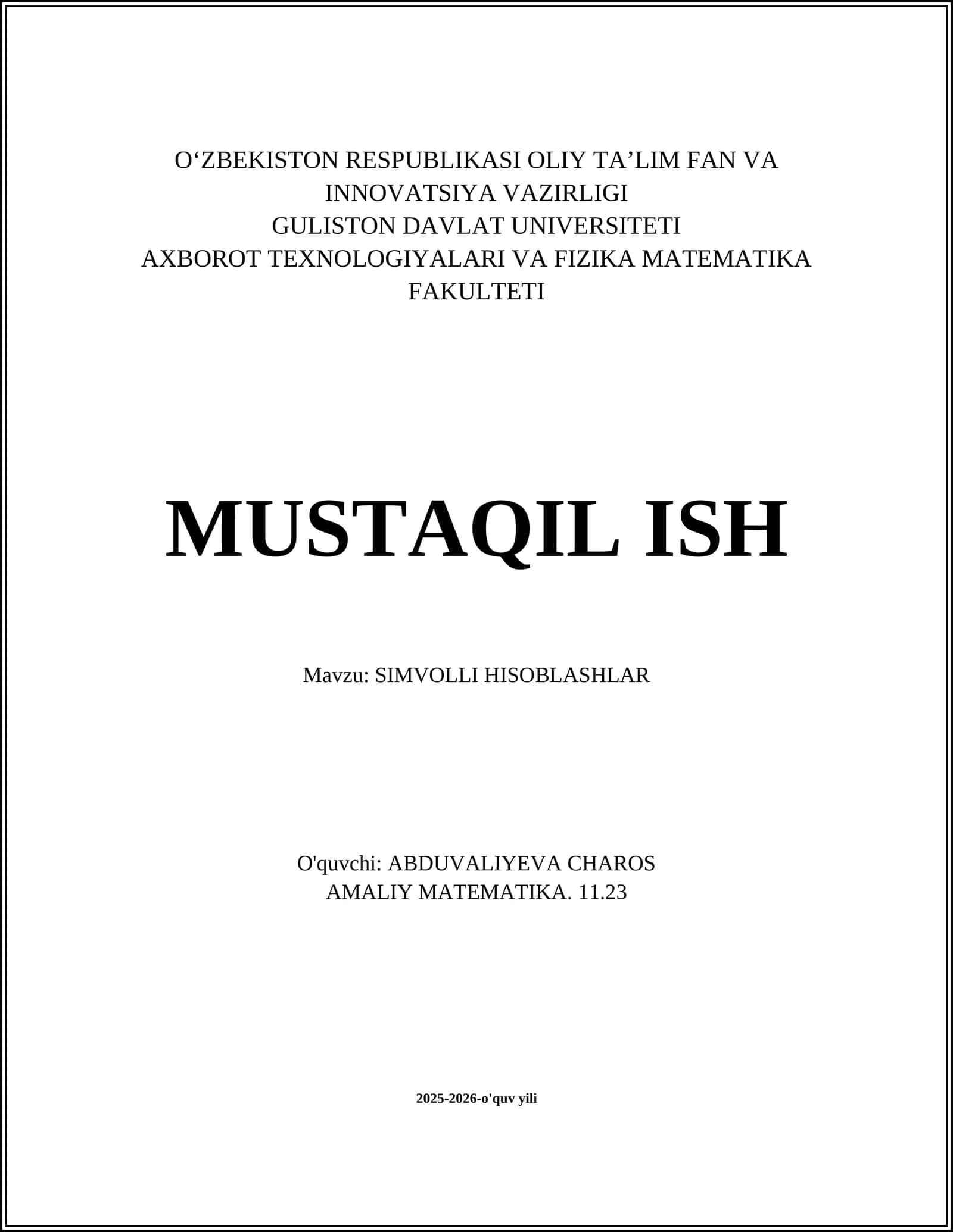 SIMVOLLI HISOBLASHLAR